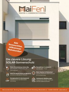 Deckblatt von MaiFen Solar-Sonnenschutz zeigt einen Solar-Rollladen