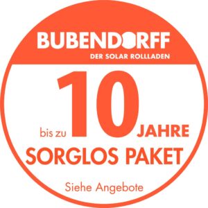 Solar-Rollladen 3 Oranges Logo von Bubendorff mit 10 Jahre Garantie